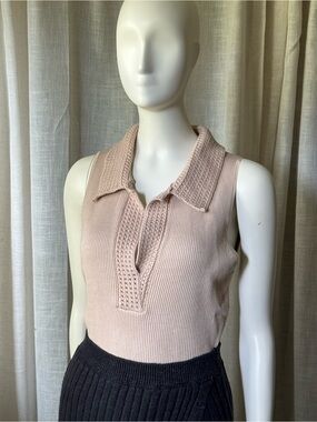 Caroline Constas Sleeveless Knit Polo Top in Blush